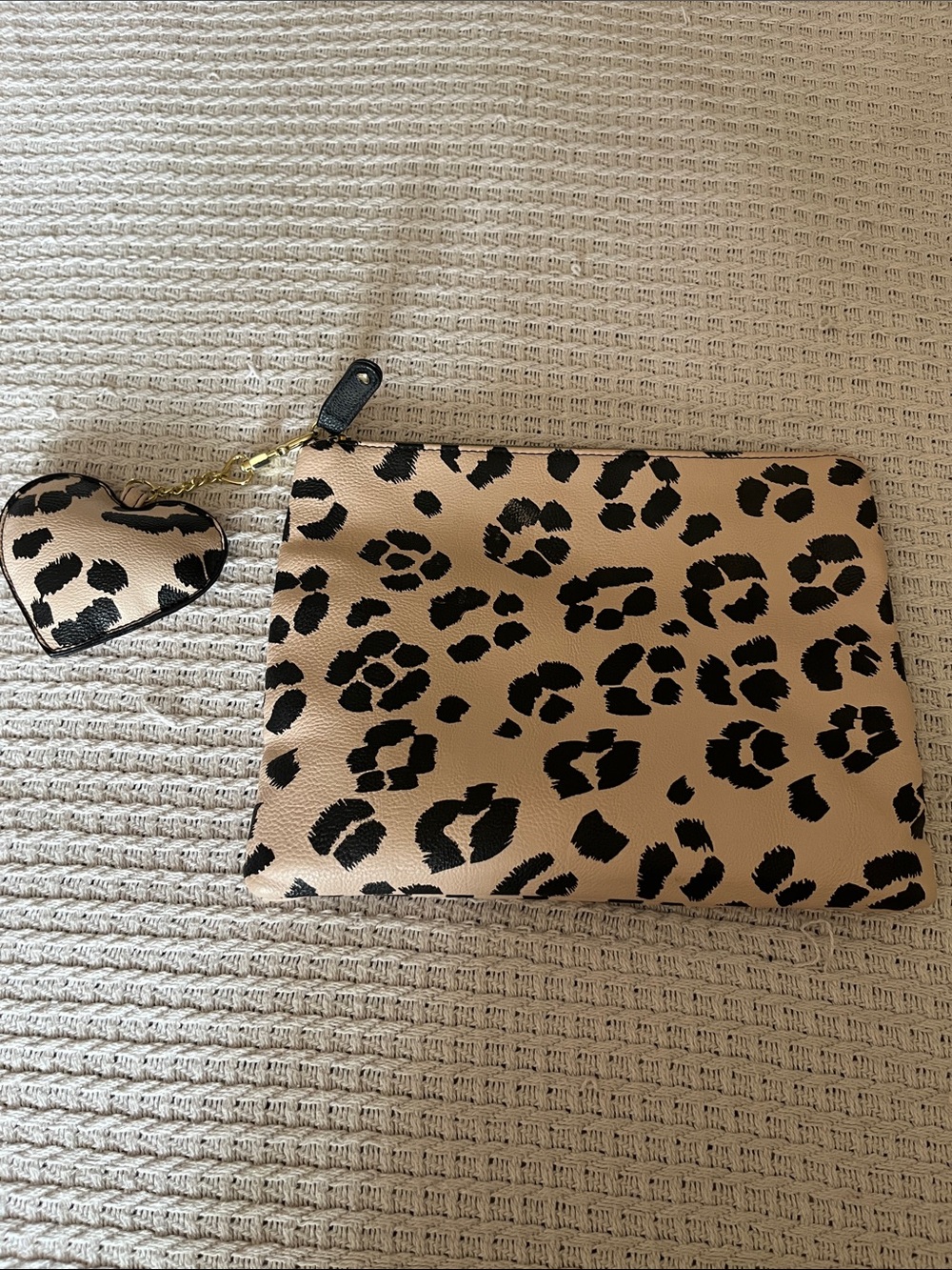 Betsy Leopard Print Wristlet with Heart Charm - Tan and Black
